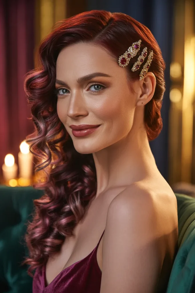 Pinned Back Curls With Jeweled Hair Clips