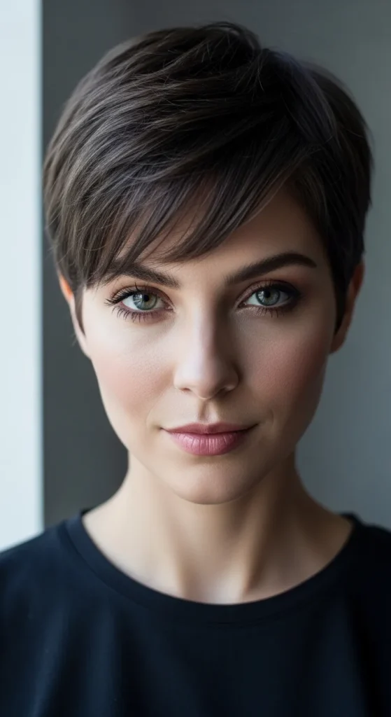 Pixie Cut Hairstyles Wispy Bangs for Heart Faces
