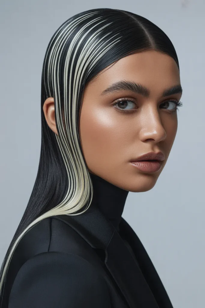 Platinum Blonde Streaky Highlights on Black Hair