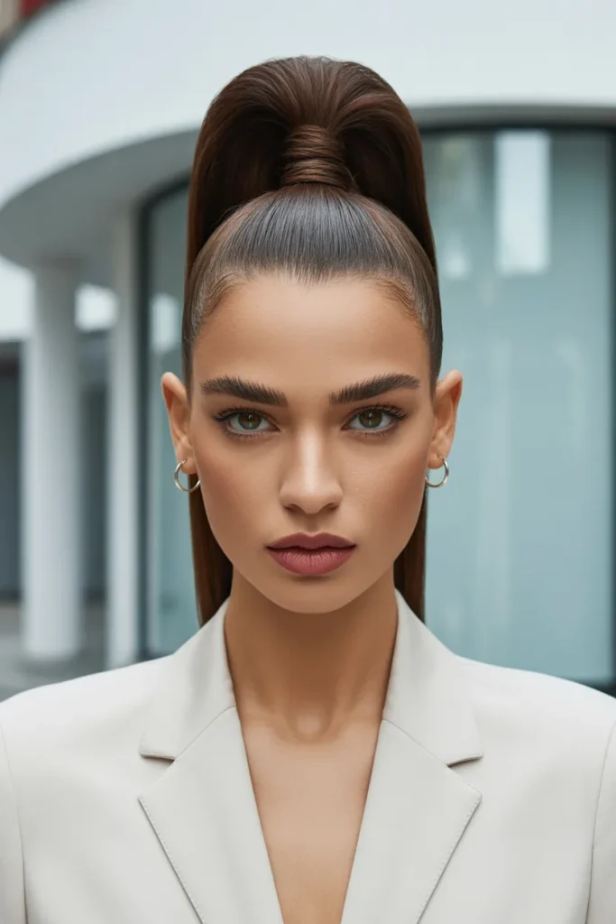 Polished Ponytail With Sleek Brunette Hair