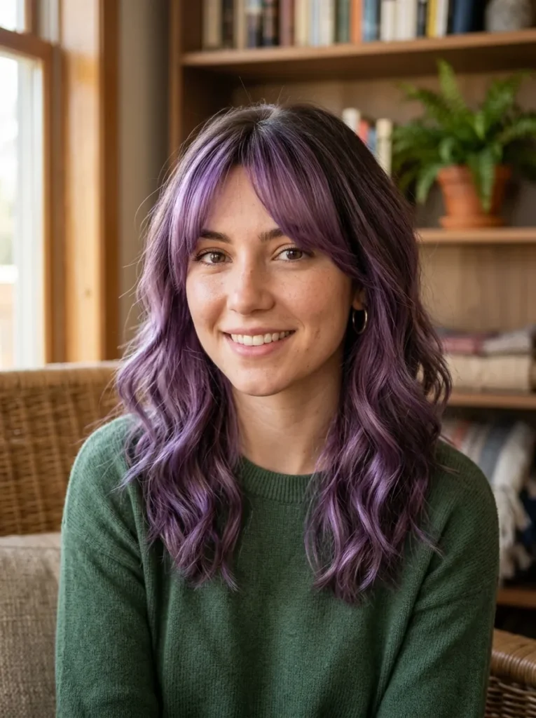 Purple Curtain Bangs