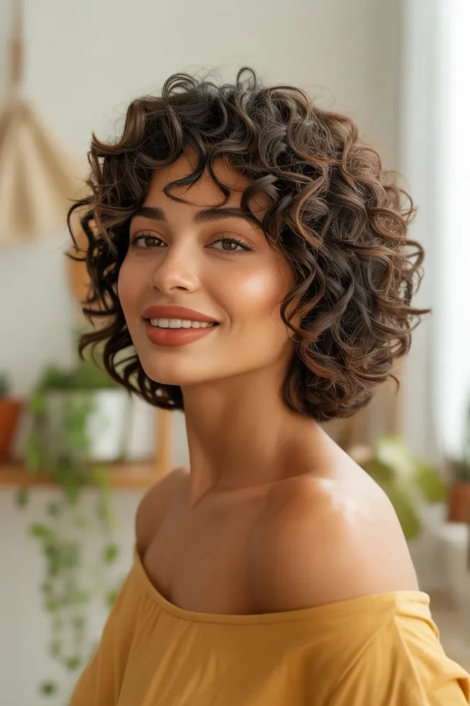 Razor Cut Bob With Natural Curls for Textured Hair