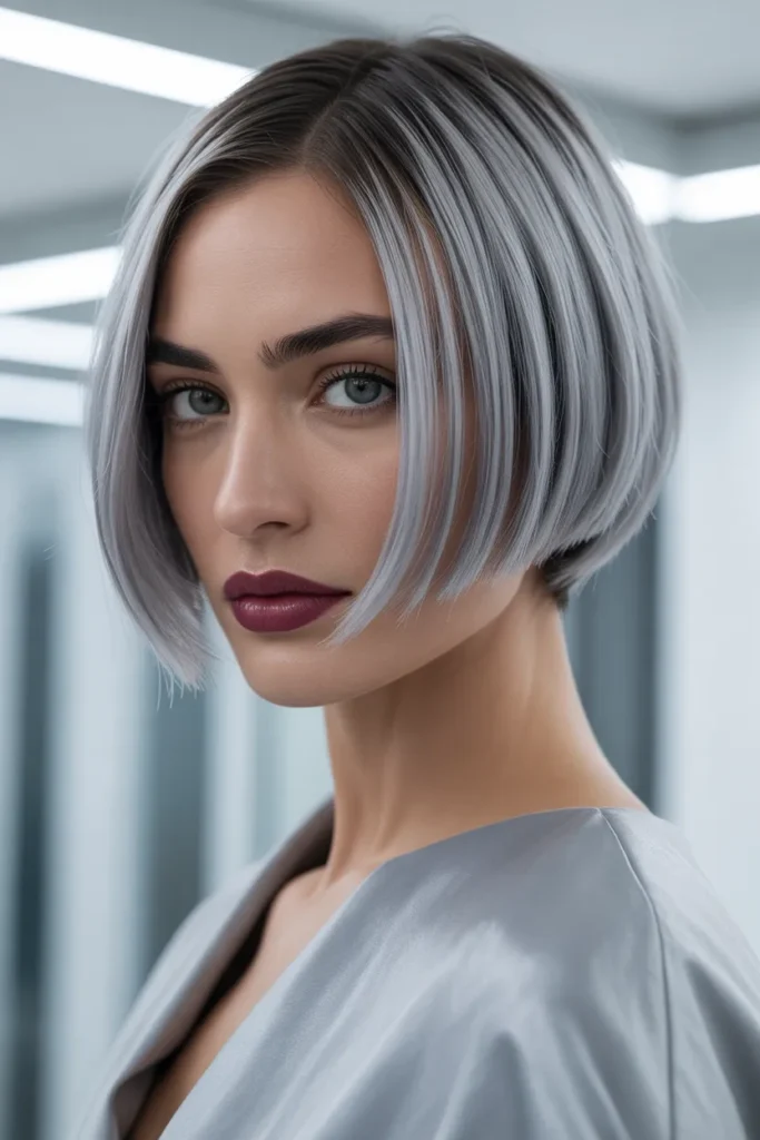 Razor Cut Bob With Silver Gray Color for an Elegant Twist
