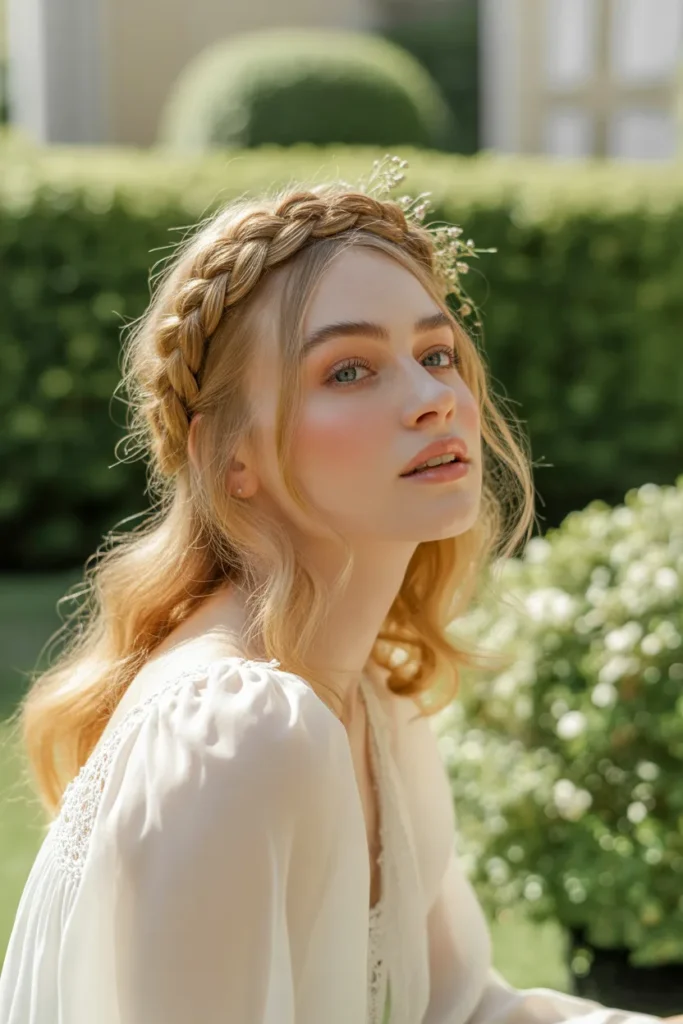 Romantic Blonde Braided Crown Look With Old Money Sophistication