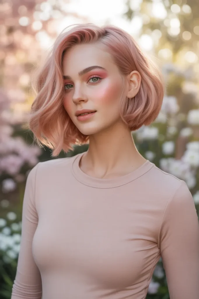 Rose Gold Undercut Bob With Wispy Ends