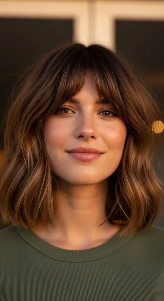 Shaggy Lob Hairstyles Wispy Bangs for Square Faces