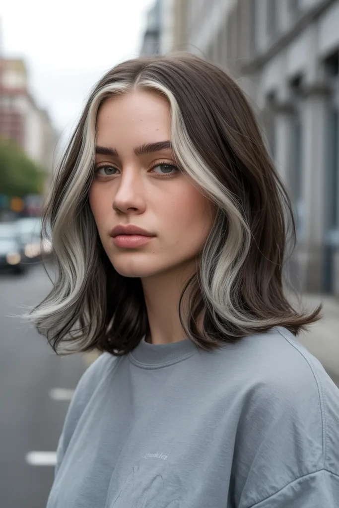 Silver and White Streaky Highlights for an Edgy Modern Look