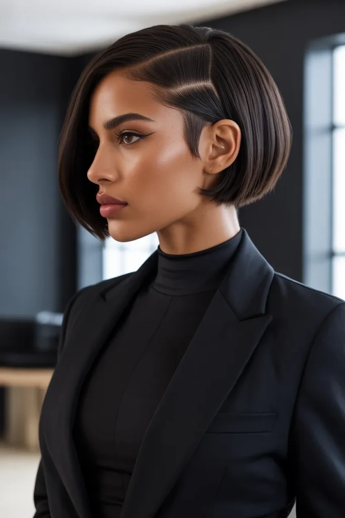 Sleek Black Undercut Bob for a Bold Edge