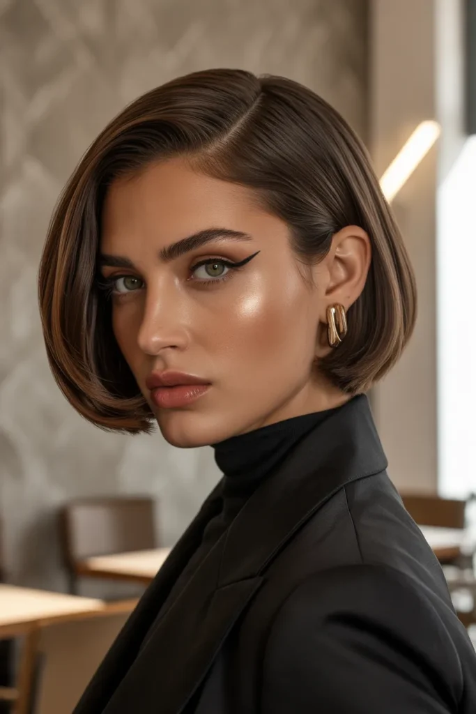 Sleek Brunette Bob With an Inward Curl