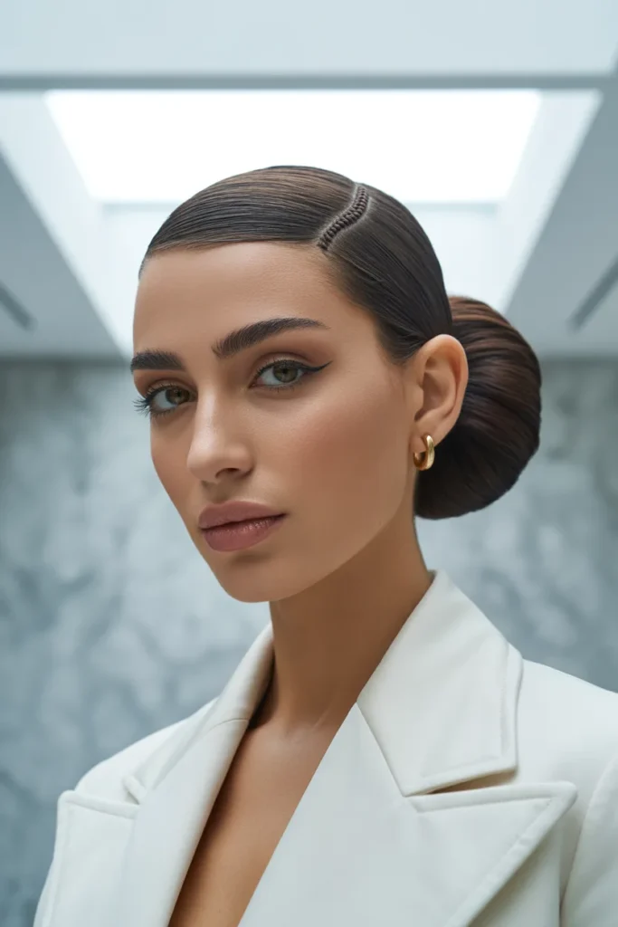 Sleek Brunette Updo With a Twisted Top