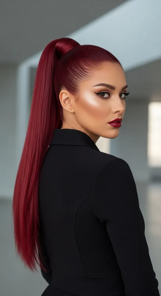 Sleek Cherry Red Ponytail That Means Pure Business