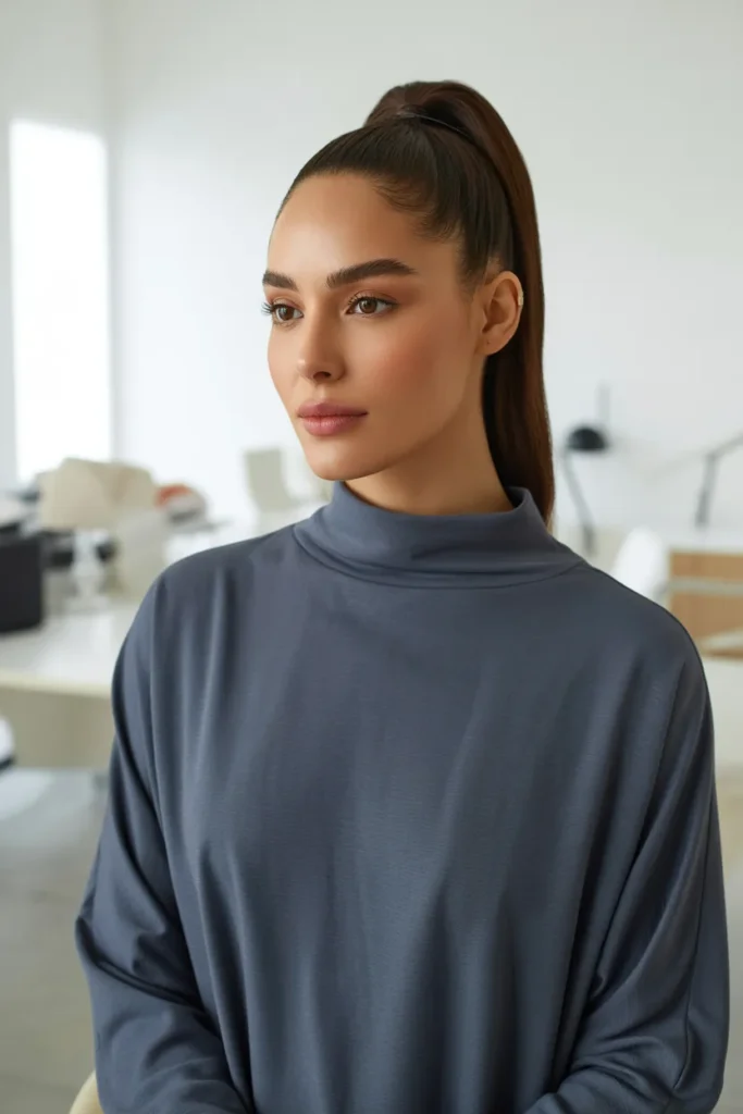 Sleek High Ponytail With Wrapped Hair Detail