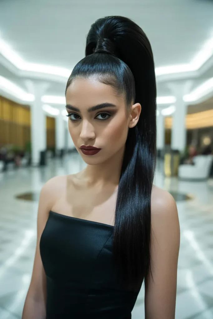 Sleek High Ponytail With a Dramatic Wrap