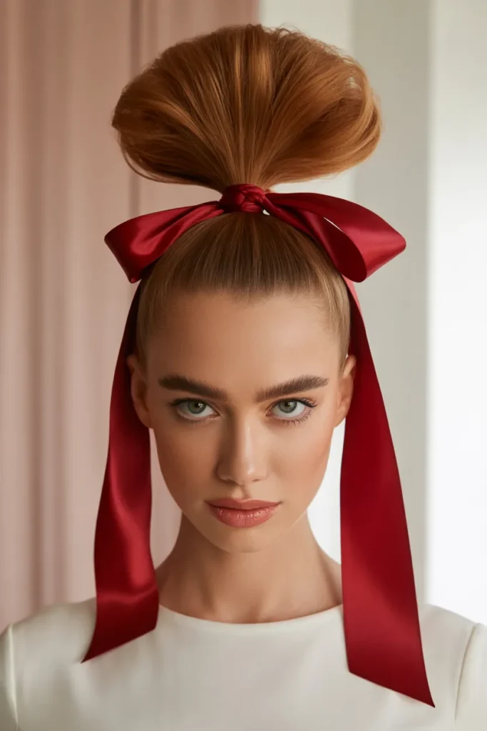 Sleek High Ponytail With a Silk Ribbon