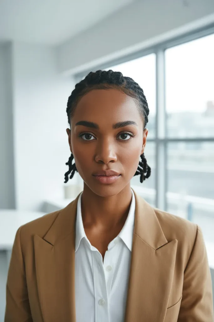 Sleek Loc Styles Short Hair Pulled Back Into a Low Puff