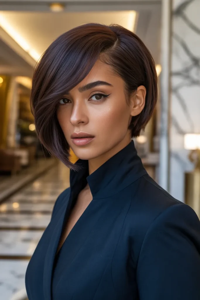 Sleek Long Pixie Bob With Deep Side Part