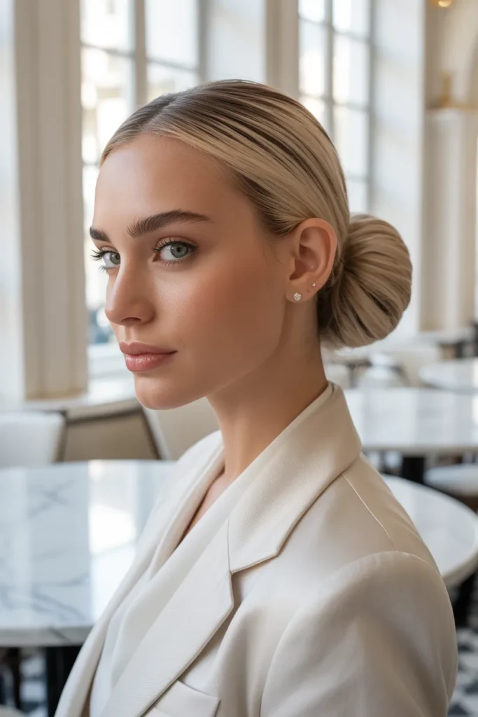 Sleek Low Bun With Blonde Highlights Old Money Girls Swear By