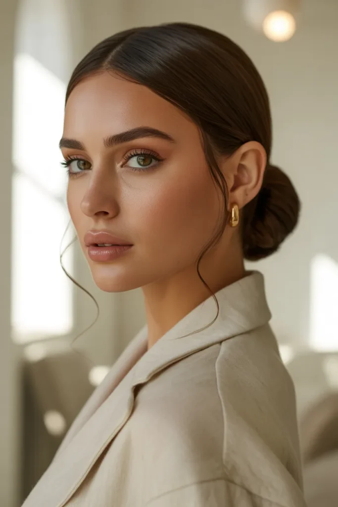 Sleek Low Bun With a Center Part