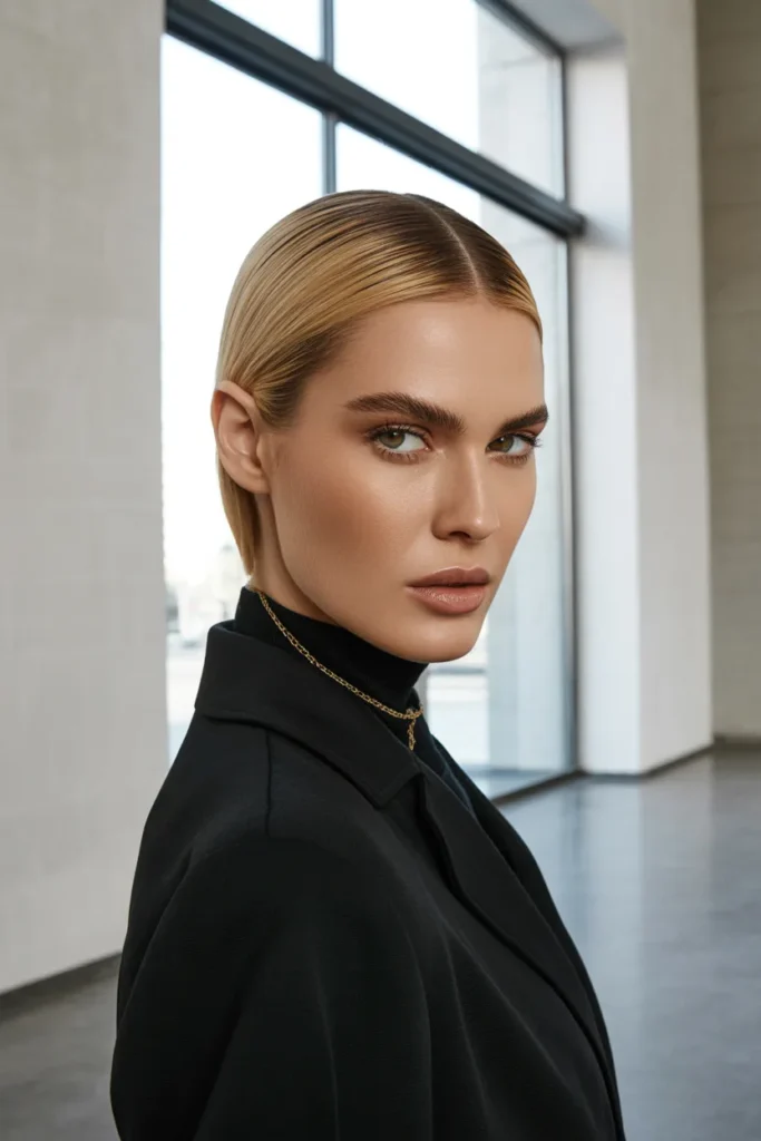 Sleek Middle Part Blonde Hair for a Polished Old Money Look