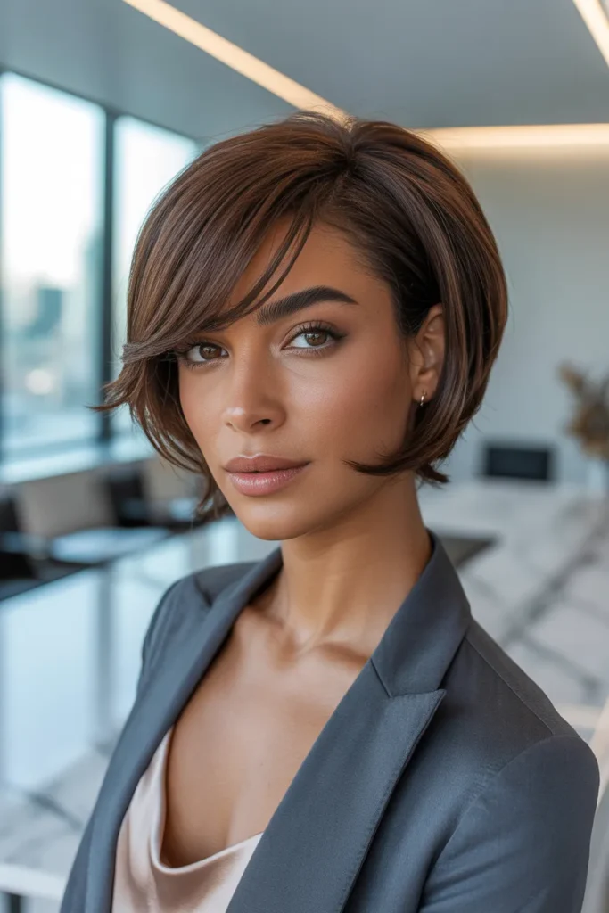 Sleek Modern Short Shag With Side-Swept Bangs