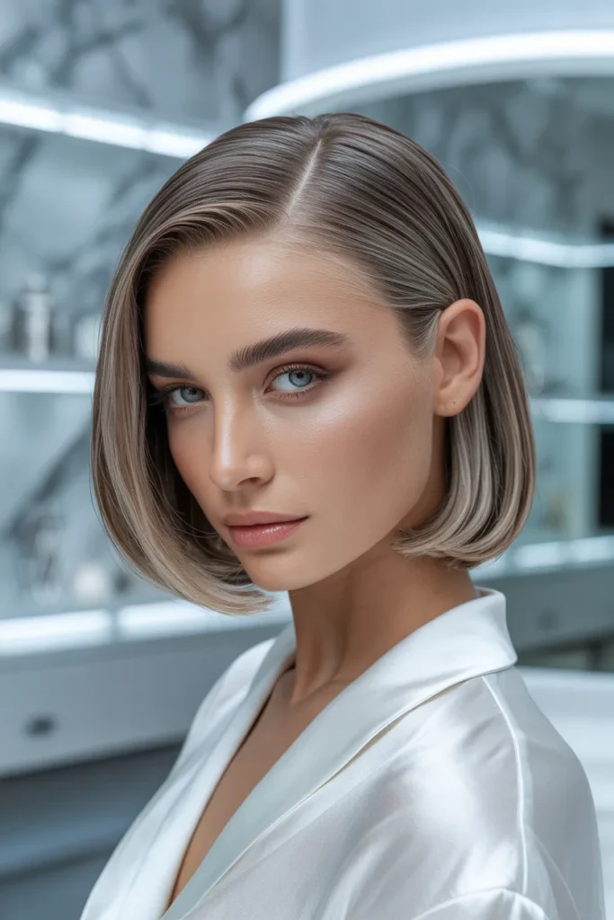 Sleek Razor Cut Bob With a Deep Side Part