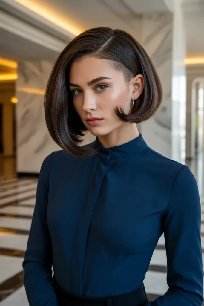 Sleek Undercut Bob With Deep Side Part