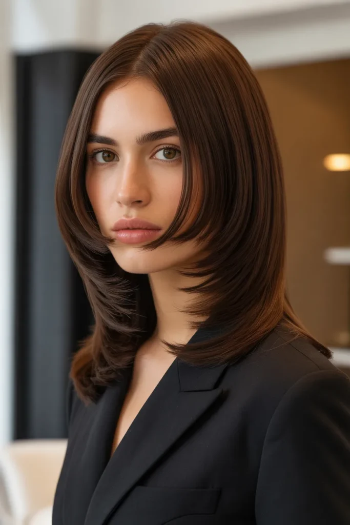 Sleek and Straight Long Shag for a Polished Statement