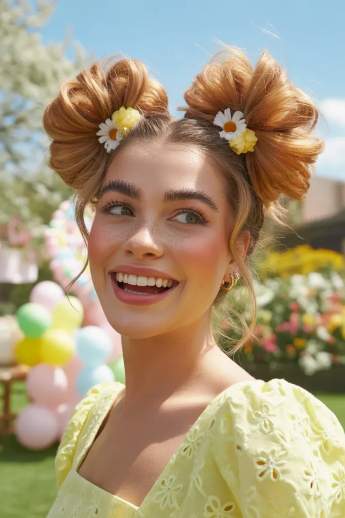 Space Buns with Flowers