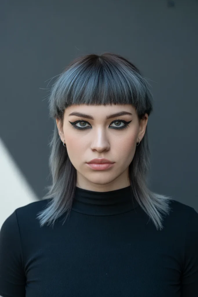 Straight Grunge Hairstyle with Heavy Side-Swept Bangs