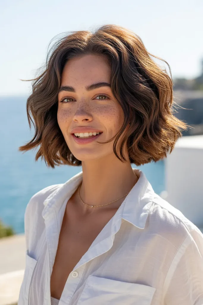 Textured Brunette Lob With Beachy Waves