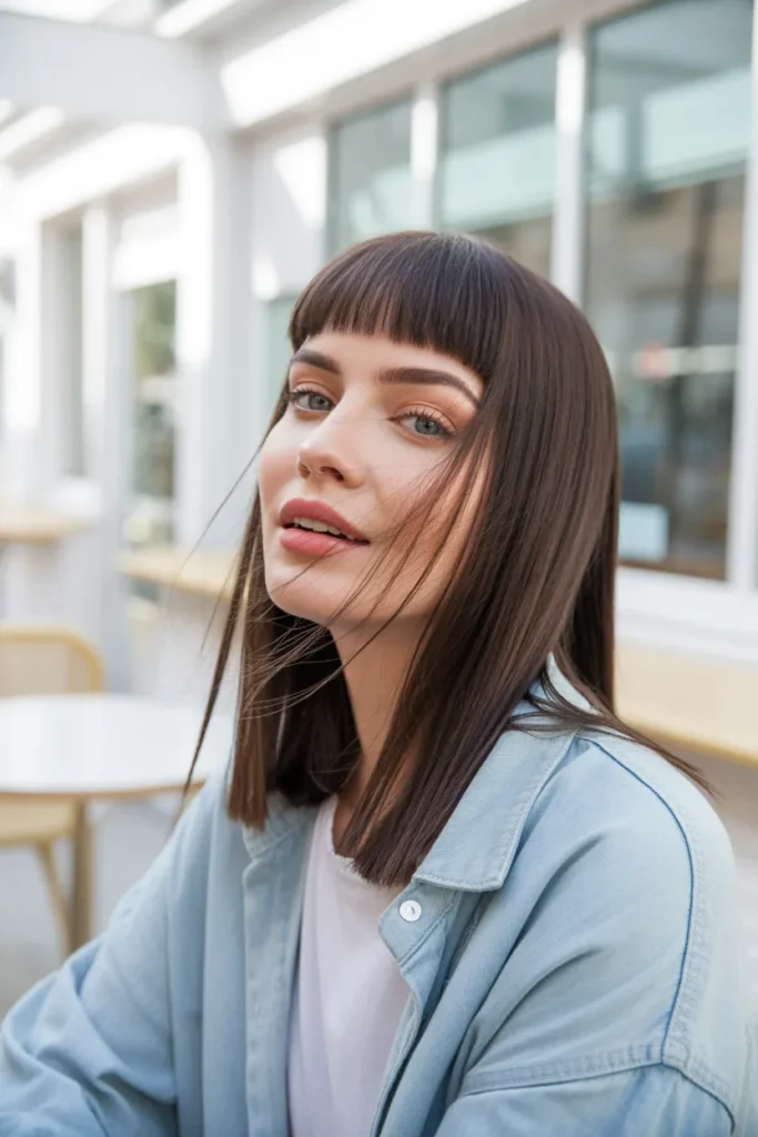 Textured Curtain Bangs With Sleek Straight Hair
