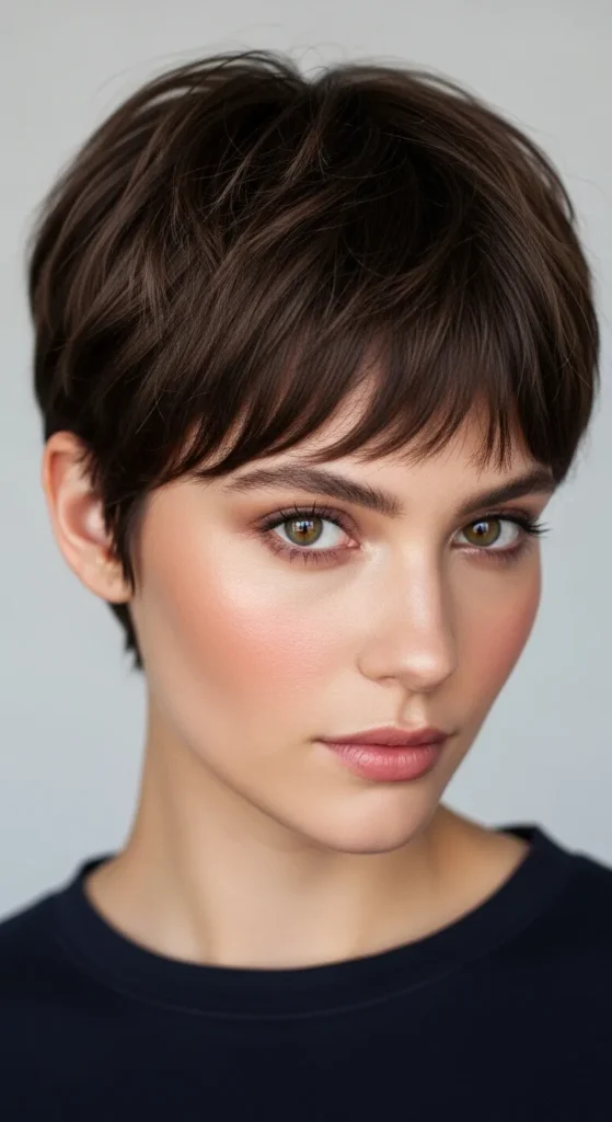 Textured Pixie Hairstyles Wispy Bangs for Pear Faces