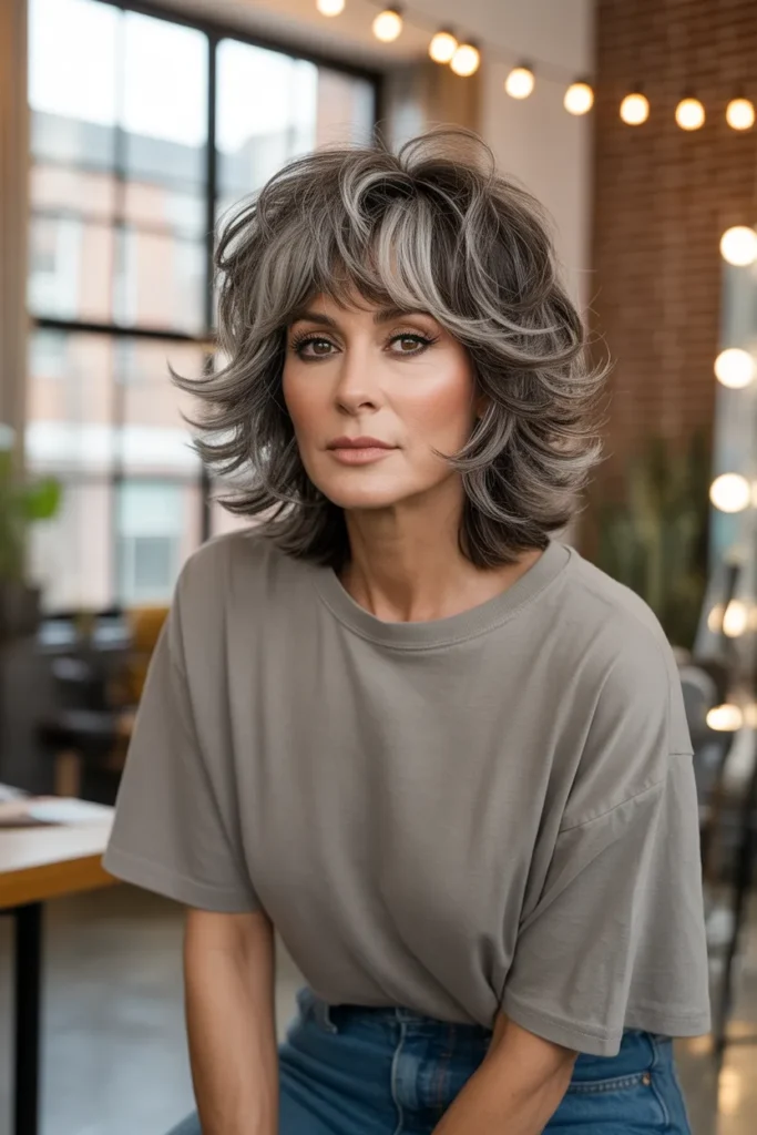 Textured Shag Haircut Bringing Edgy Cool to Women Over 60