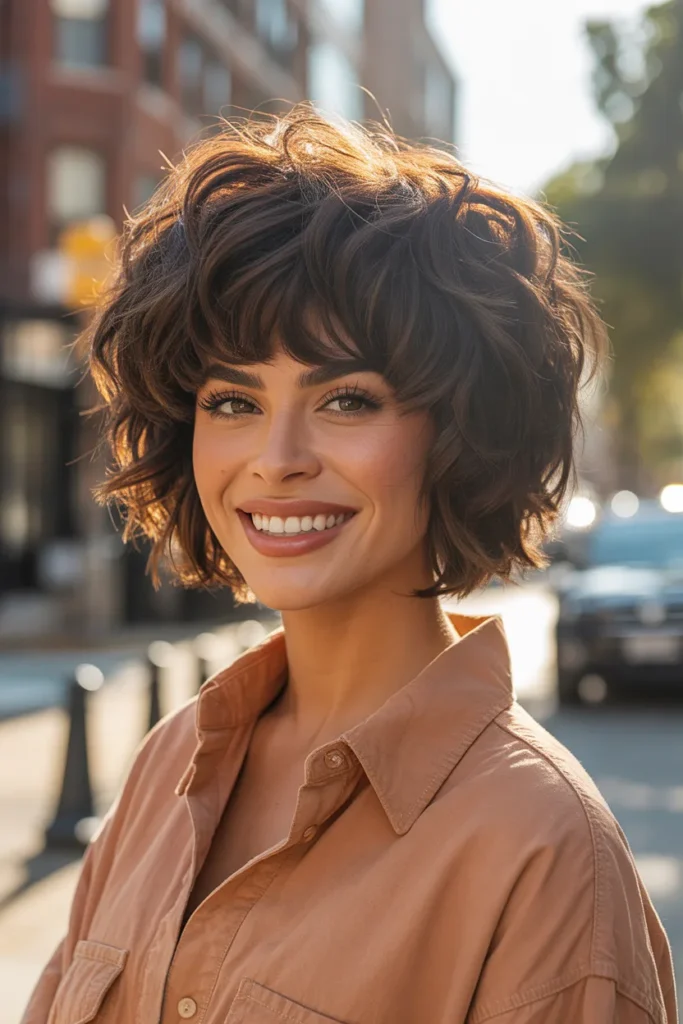Textured Short Shag With Bangs For Thick Hair