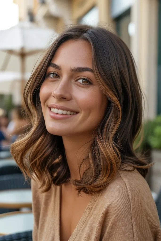 The Caramel Highlights Brown Hair Look Flooding Pinterest