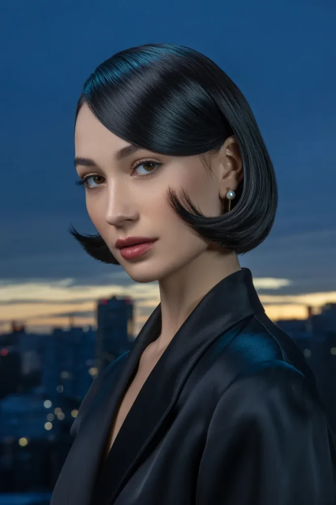 The Glossy Black Old Money Bob With Side-Swept Styling