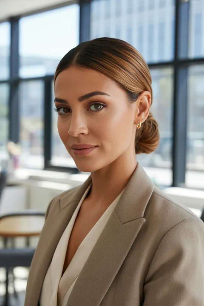 The Office-Ready Caramel Highlights Brown Hair Look