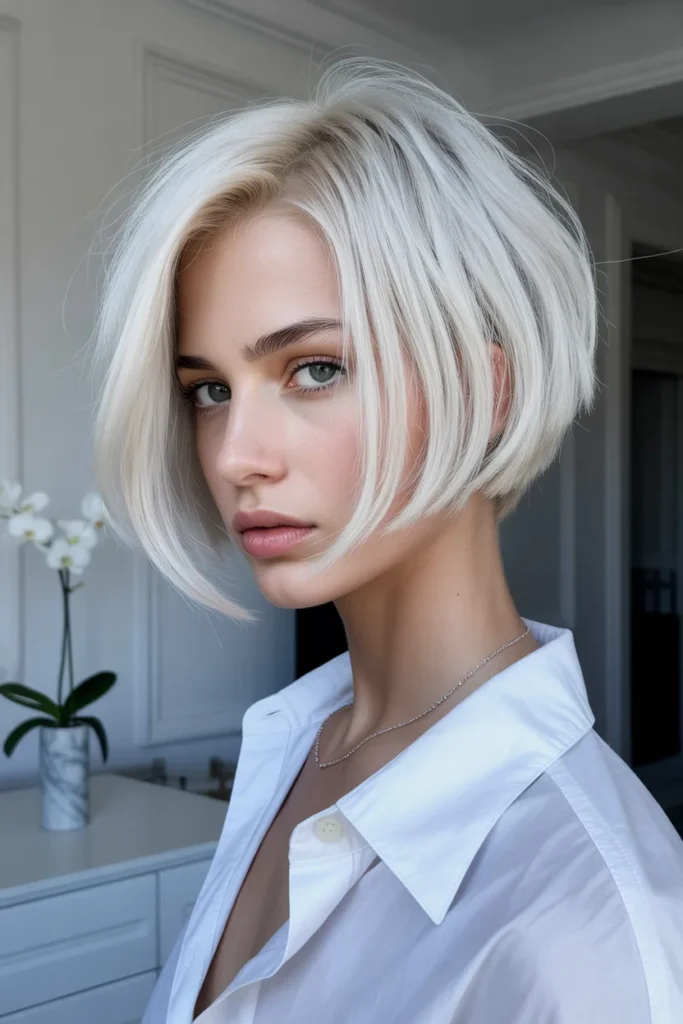 The Platinum Old Money Bob With a Deep Side Part