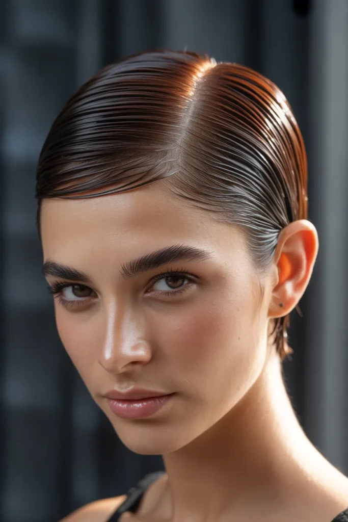 The Wet-Look Pixie That Feels Like a Full Transformation