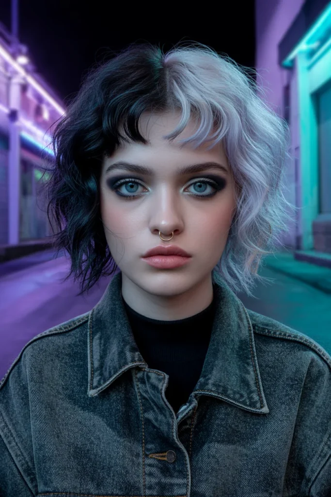 Two-Toned Grunge Hairstyle with Bold Color Contrast