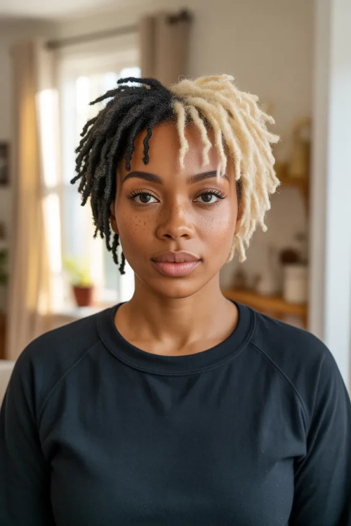 Two-Toned Loc Styles Short Hair in Black and Platinum