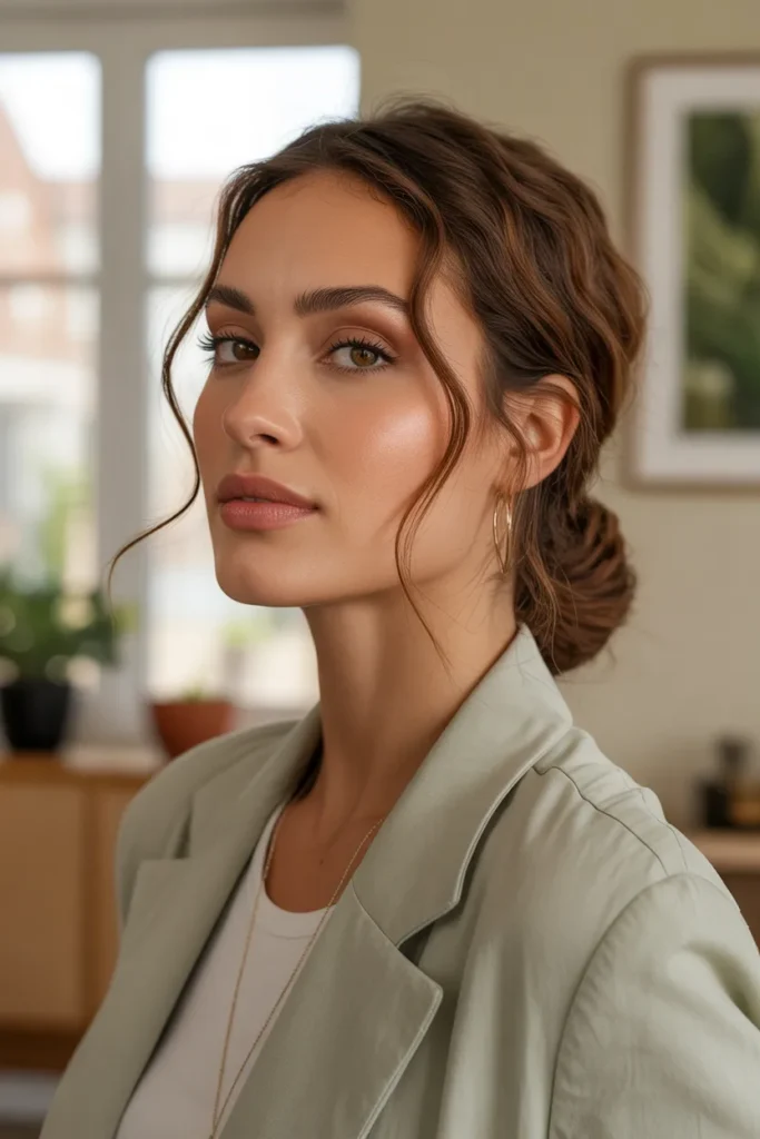 Undone Brunette Chignon With Soft Texture