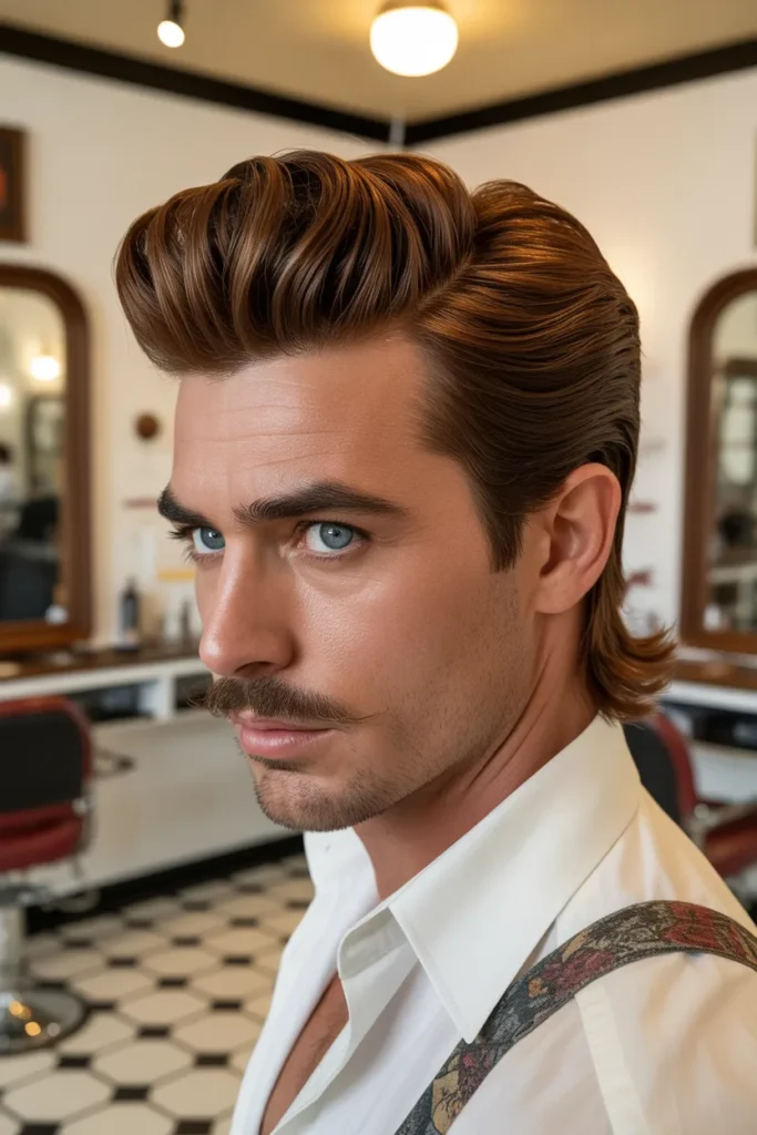 Vintage Pompadour Subtle Mullet Men Fusion