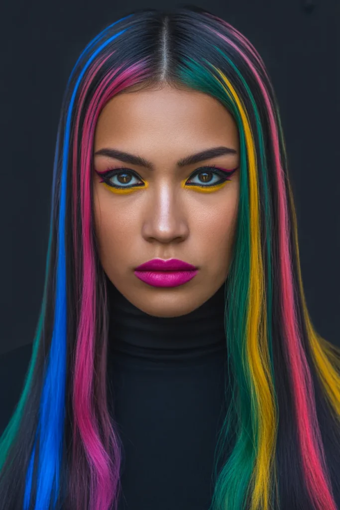 Vivid Rainbow Streaky Highlights for the Boldest Statement