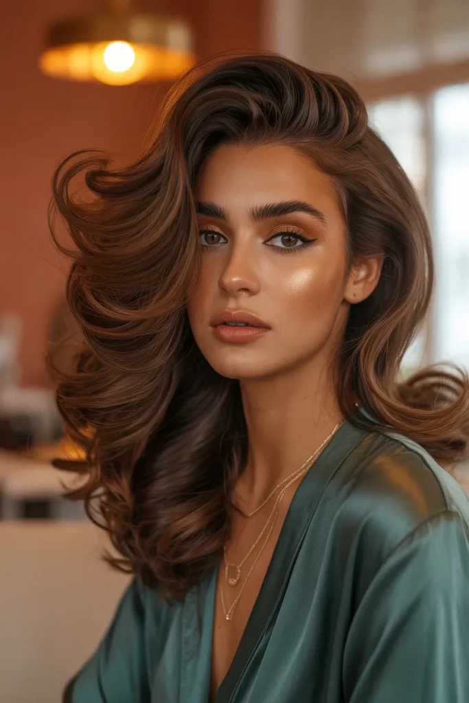 Voluminous Brunette Blowout With Side Sweep