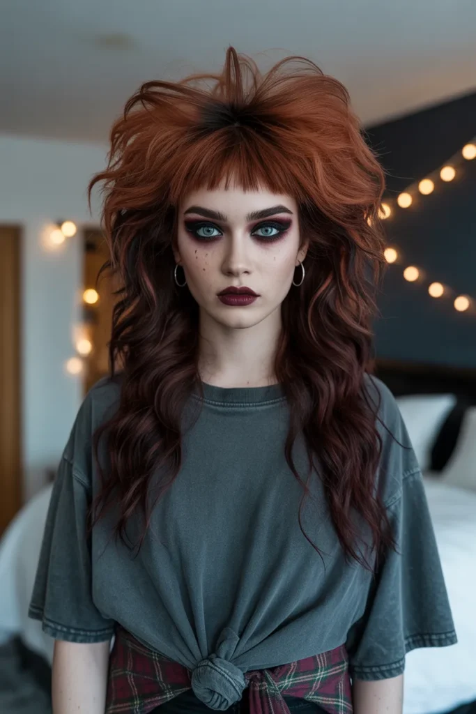 Voluminous Grunge Hairstyle with 90s-Inspired Teased Roots
