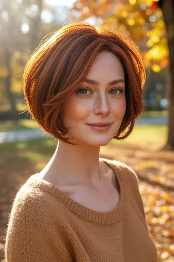 Warm Auburn Long Pixie Bob With Face-Framing Layers