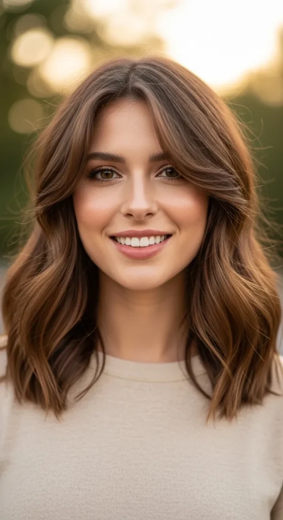 Wispy Bangs with Long Waves Hairstyles for Triangle Faces