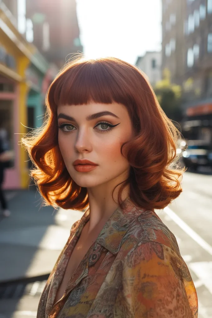 Wolf Cut With Bangs for a Retro-Inspired Street Style