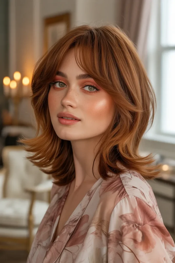 Wolf Cut With Side Swept Bangs for a Romantic Edge